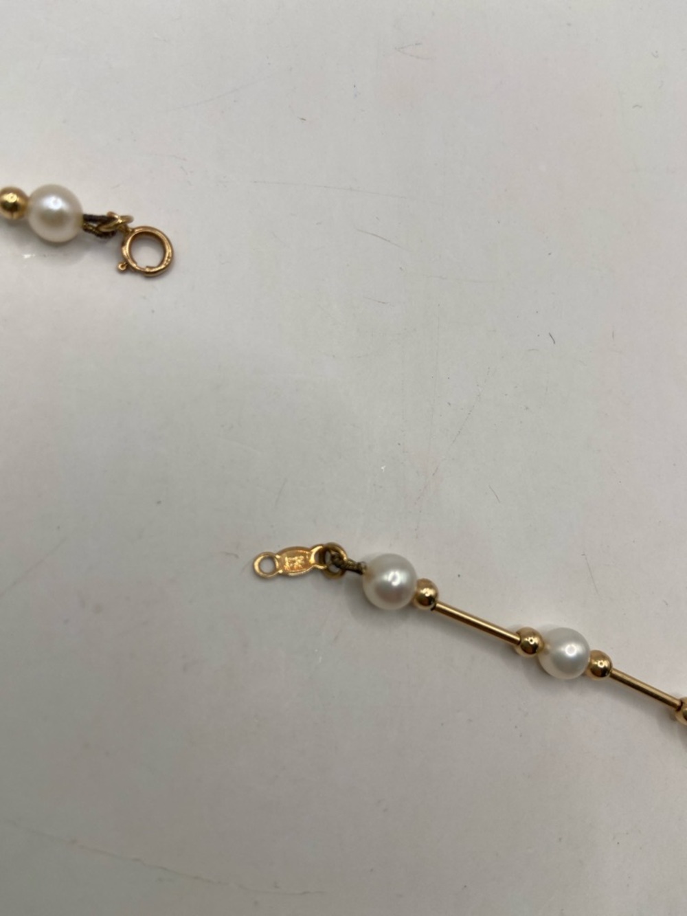 Rare 14K Yellow Gold 5mm Cultured Pearl By The Yard Station Necklace 18”L - Picture 5 of 9